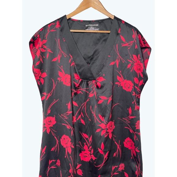 Nottibianche Night Shirt Womens Large Black Red Floral V-Neck Silky Sleeveless - Picture 2 of 5